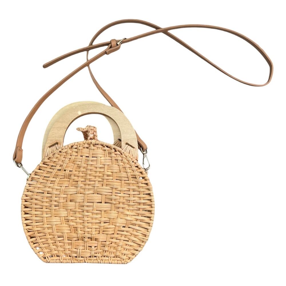 Zara round wicker basket crossbody purse coastal beachy cottagecore neutral